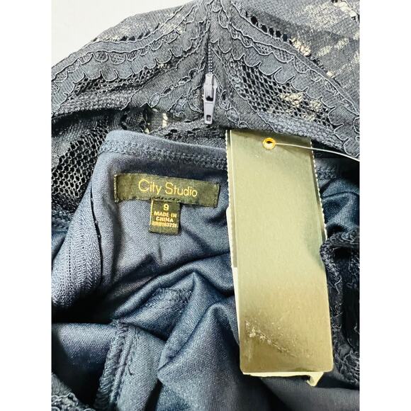 CITY STUDIO SZ 9 juniors navy blue lace top cap sleeve mini skater dress NWT B90 - Picture 2 of 4